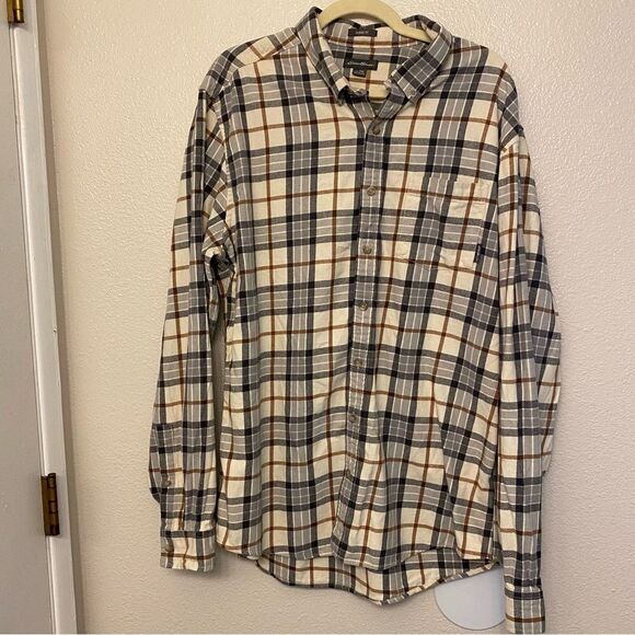 Eddie Bauer Cotton flannel Black gray plaid Long Sleeve button down shirt XLT - Picture 2 of 11
